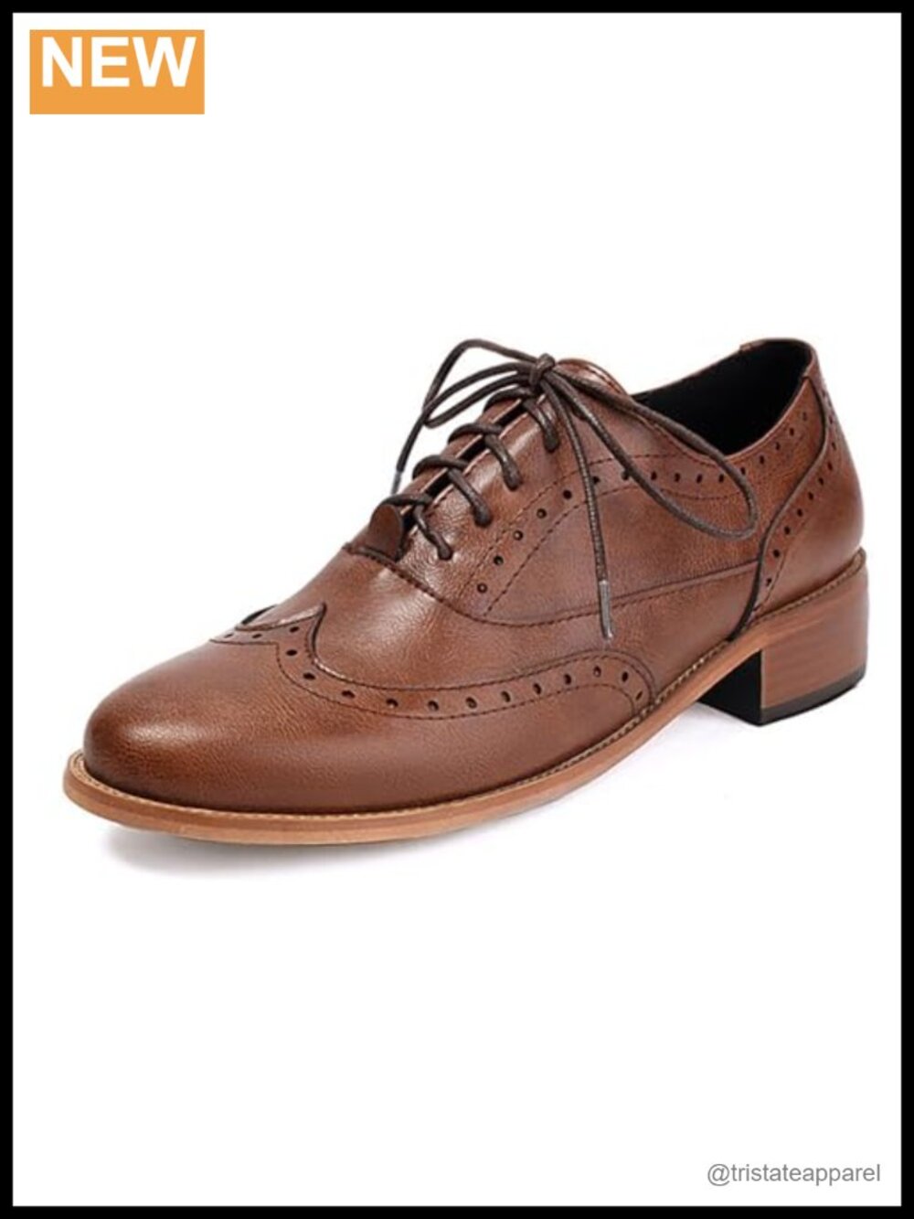 Women's Leather Wingtip Lace-Up Low Heel Oxfords Comfort Brogue Business Dress